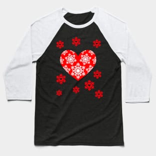 Valentine snowflakes with romantic snowflake heart Winter Valentine's Day Baseball T-Shirt